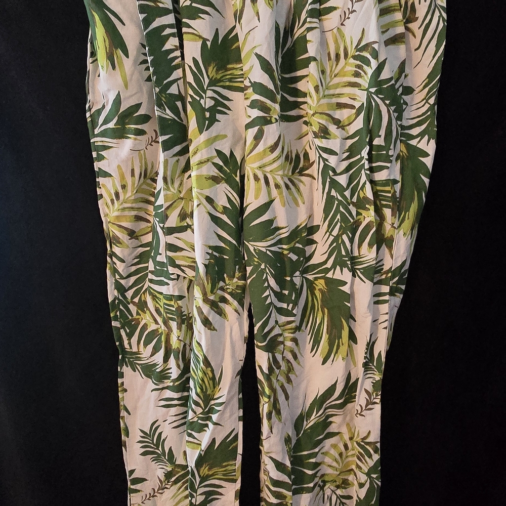 Ashley Stwwart Linen Leaf Print Wide Leg Women's Pants